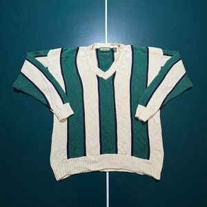 Vintage 90s American Eagle Outfitters Striped Knit Sweater Men Medium Green Blue